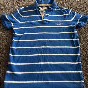 Hollister Blue and White Striped Polo men M